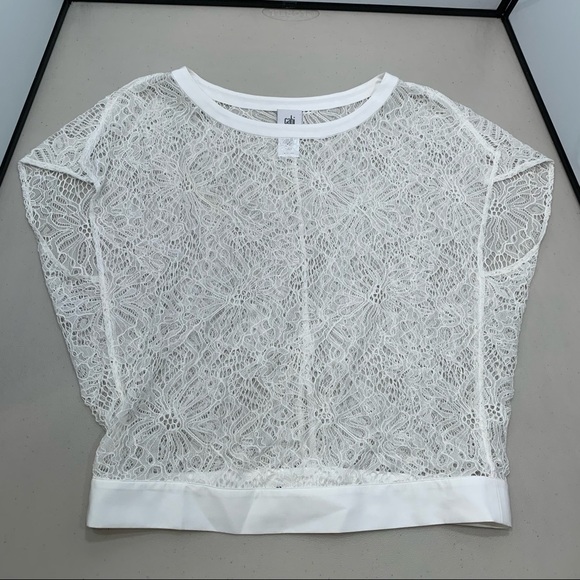Cabi Top Adult Size S White Sheer Lace Banded Bottom Hem Style 5342 Women - Picture 3 of 9